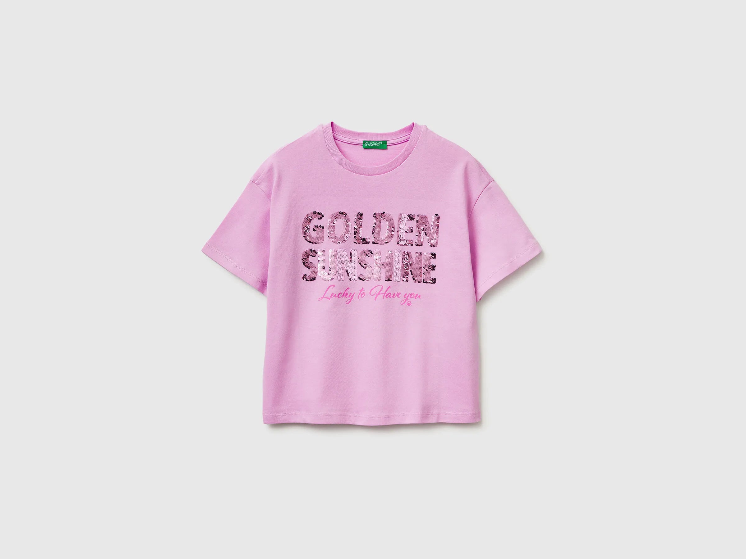 Benetton Lilac Girls T-Shirt with Print and Sequins SKU: 3I1XC10SF_00L Image 01
