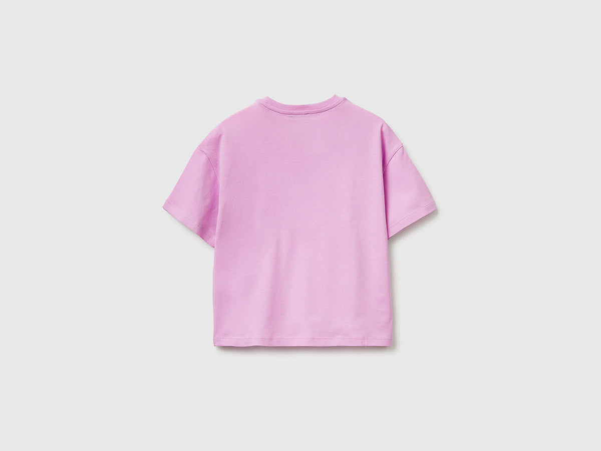 Benetton Lilac Girls T-Shirt with Print and Sequins SKU: 3I1XC10SF_00L Image 02