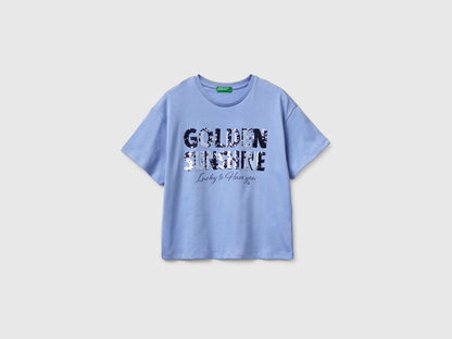 Benetton Light Blue Girls T-Shirt with Print and Sequins SKU: 3I1XC10SF_13E Image 01