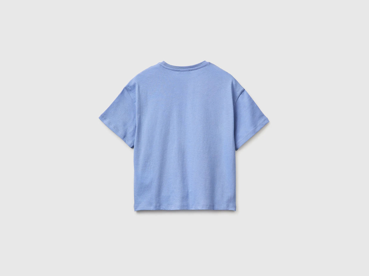 Benetton Light Blue Girls T-Shirt with Print and Sequins SKU: 3I1XC10SF_13E Image 02