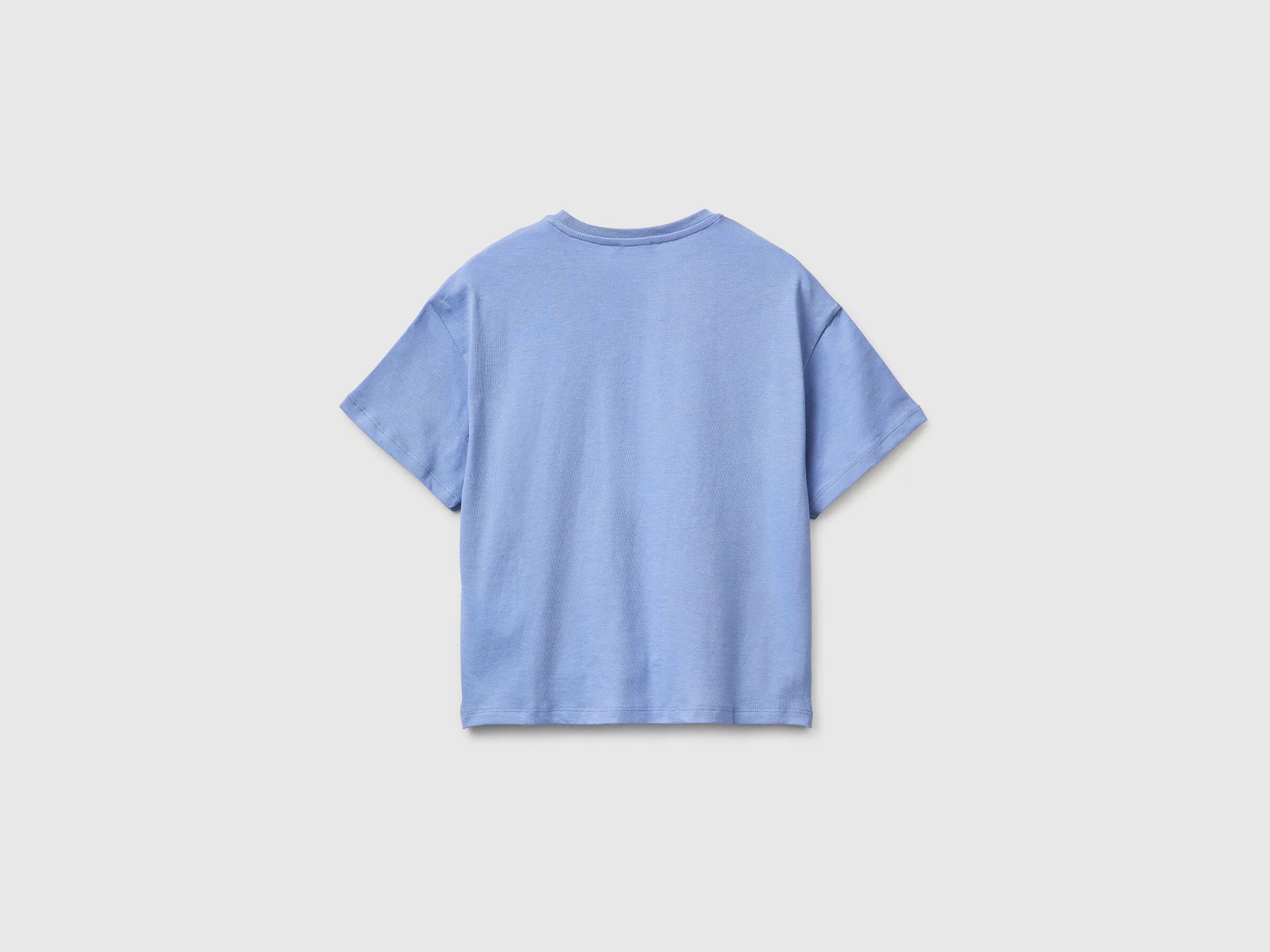 Benetton Light Blue Girls T-Shirt with Print and Sequins SKU: 3I1XC10SF_13E Image 02