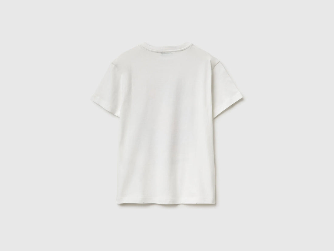 Benetton Creamy White Boys Organic Cotton Printed T-Shirt SKU: 3I1XC10SJ_074 Image 02