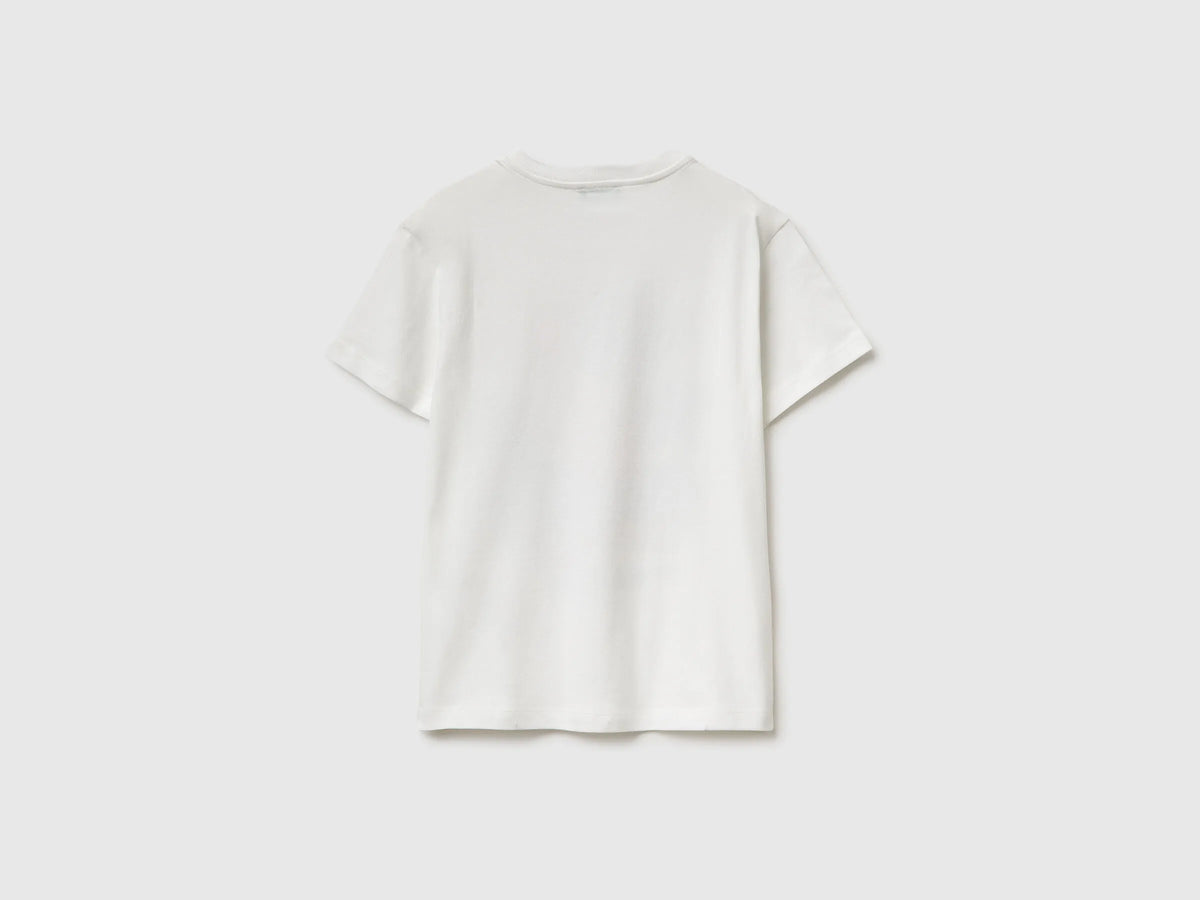 Benetton Creamy White Boys Organic Cotton Printed T-Shirt SKU: 3I1XC10SJ_074 Image 02