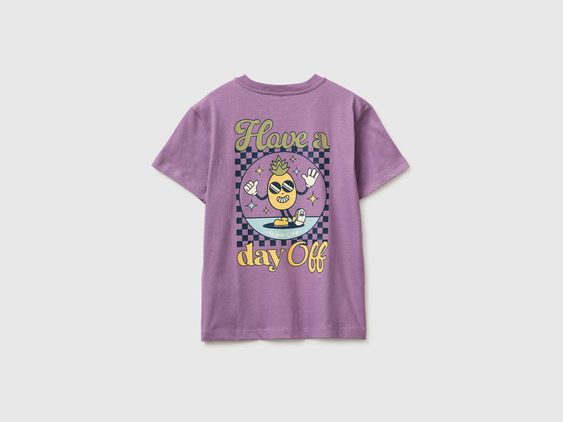 Benetton Violet Boys Organic Cotton Printed T-Shirt SKU: 3I1XC10SJ_0Z1 Image 02