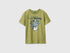 Benetton Military Green Boys Organic Cotton Printed T-Shirt SKU: 3I1XC10SJ_1Q1 Image 01