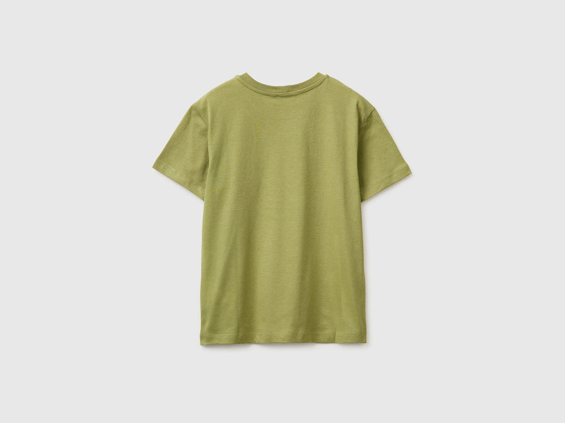 Benetton Military Green Boys Organic Cotton Printed T-Shirt SKU: 3I1XC10SJ_1Q1 Image 02