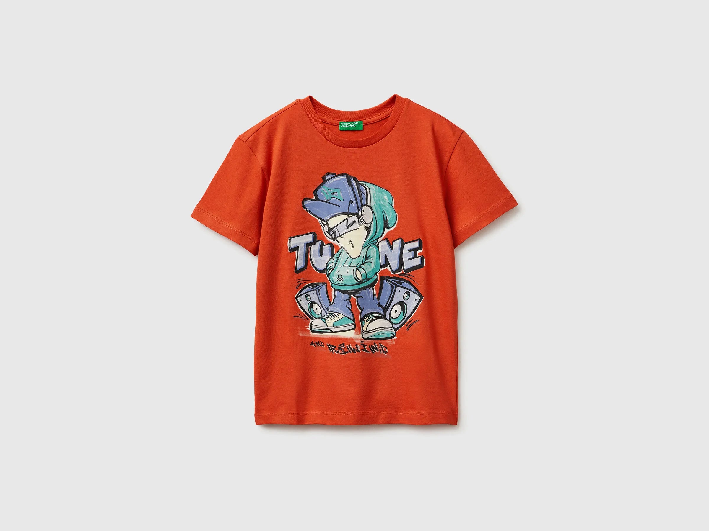 Benetton Red Boys Organic Cotton Printed T-Shirt SKU: 3I1XC10SJ_34Y Image 01