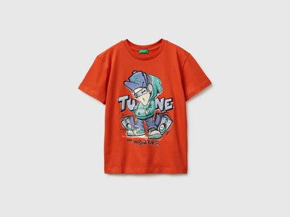 Benetton Red Boys Organic Cotton Printed T-Shirt SKU: 3I1XC10SJ_34Y Image 01