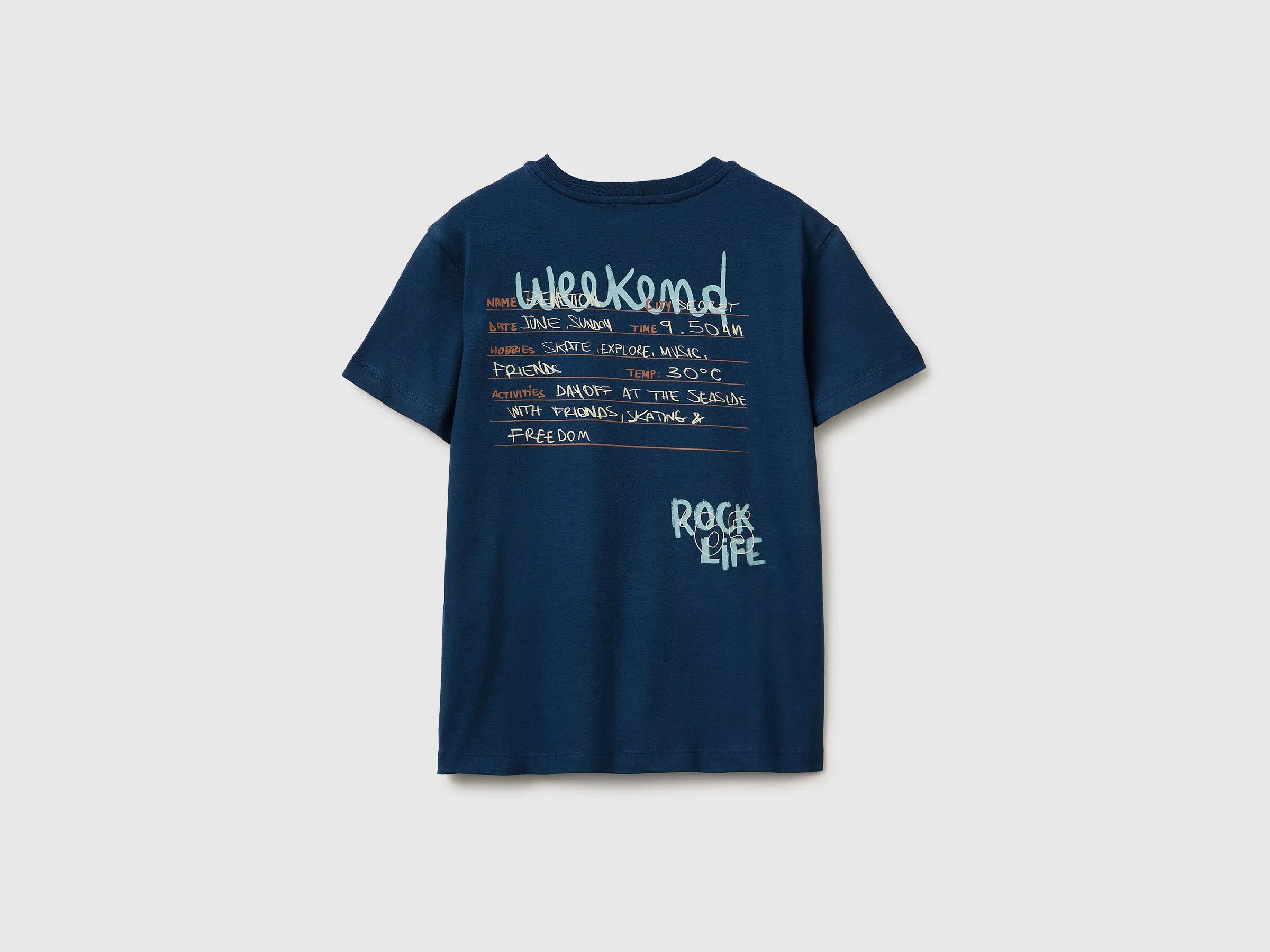 Benetton Dark Blue Boys Organic Cotton Printed T-Shirt SKU: 3I1XC10SJ_37T Image 02