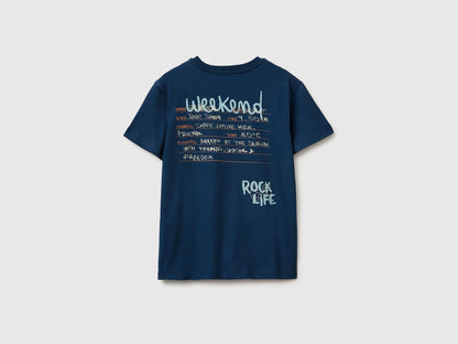 Benetton Dark Blue Boys Organic Cotton Printed T-Shirt SKU: 3I1XC10SJ_37T Image 02