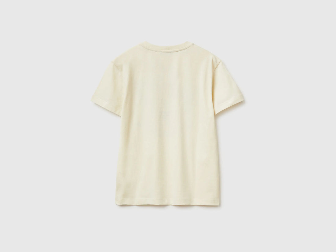 Benetton Creamy White Boys Organic Cotton Printed T-Shirt SKU: 3I1XC10SJ_3C9 Image 02