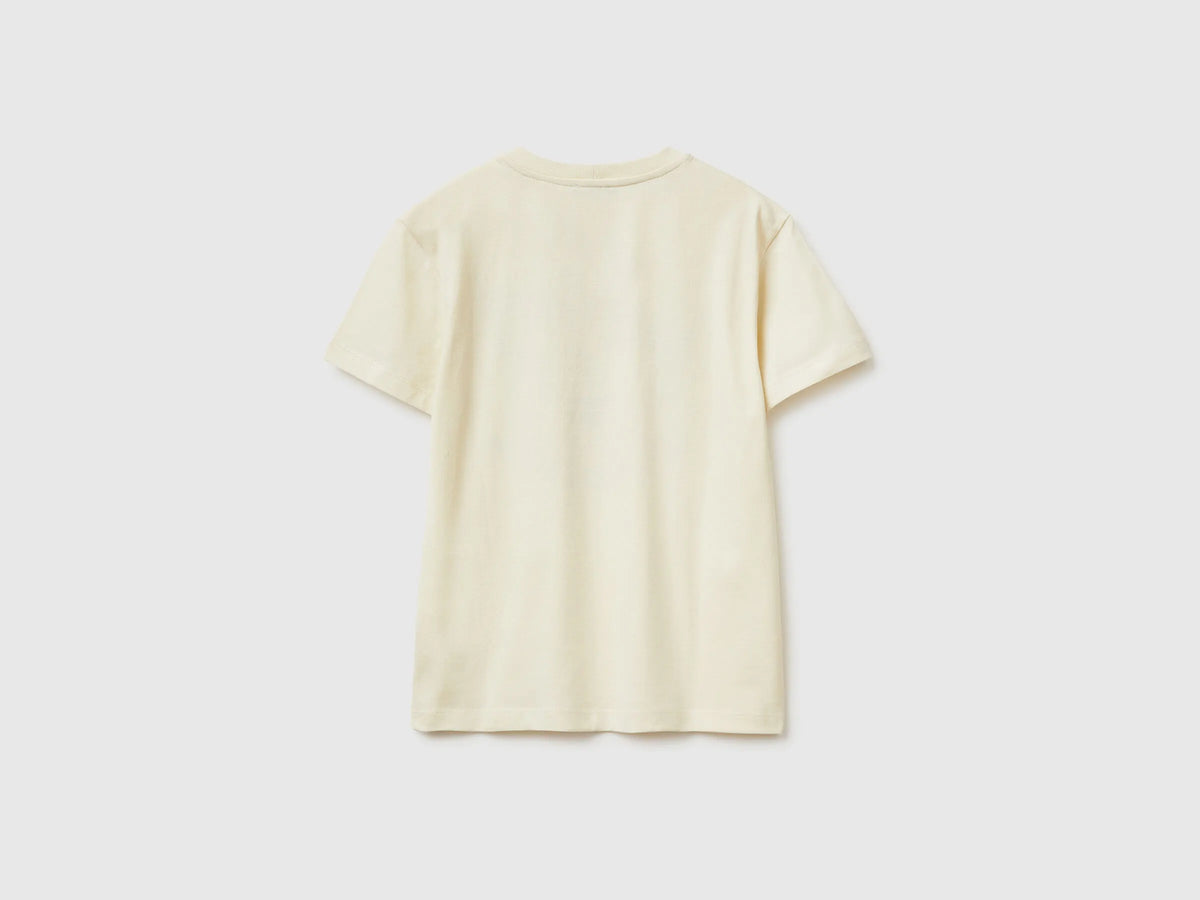Benetton Creamy White Boys Organic Cotton Printed T-Shirt SKU: 3I1XC10SJ_3C9 Image 02