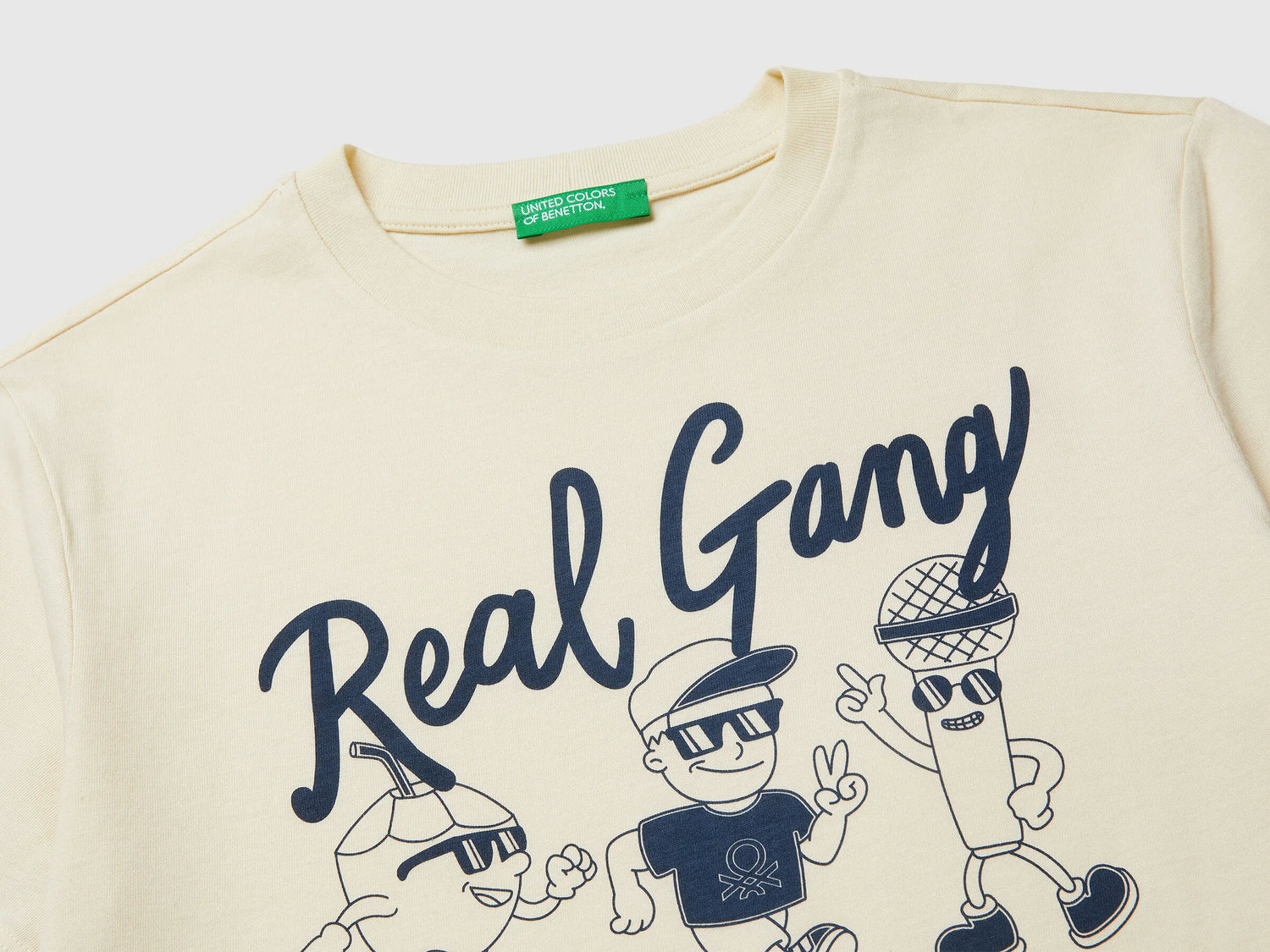 Benetton Creamy White Boys Organic Cotton Printed T-Shirt SKU: 3I1XC10SJ_3C9 Image 03