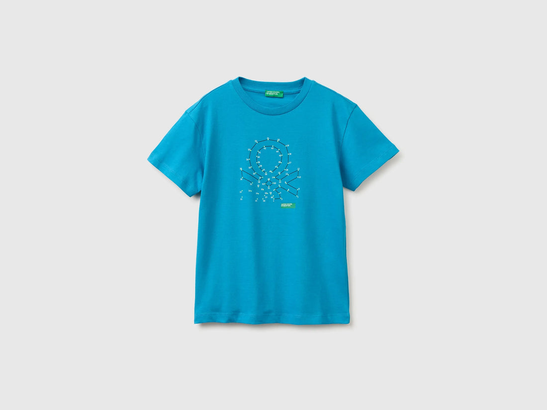 Benetton Blue Boys Organic Cotton T-Shirt with Logo Print SKU: 3I1XC10TF_051 Image 01