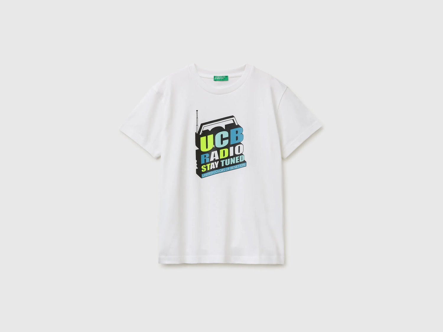 Benetton White Boys Organic Cotton T-Shirt with Logo Print SKU: 3I1XC10TF_101 Image 01