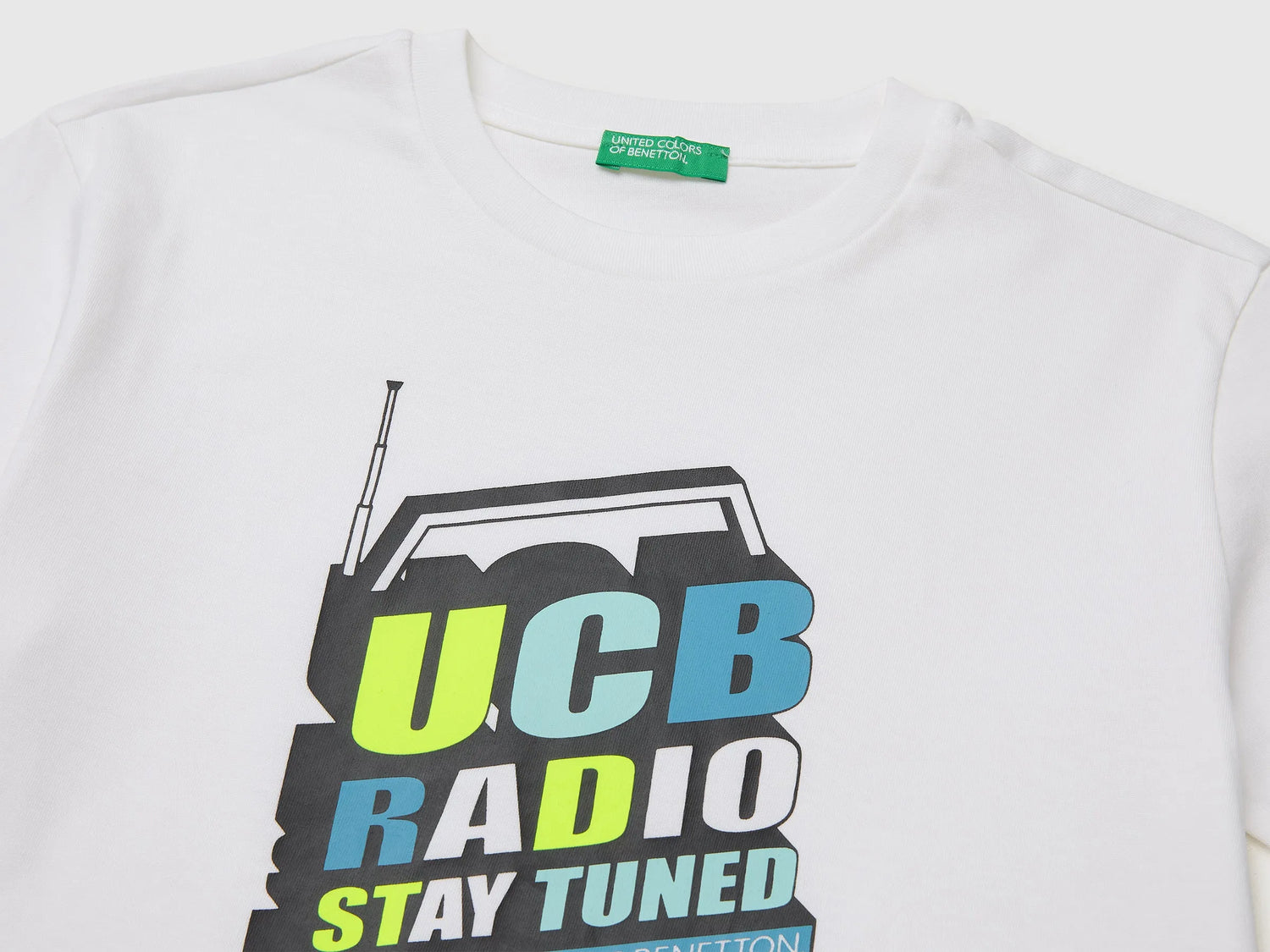 Benetton White Boys Organic Cotton T-Shirt with Logo Print SKU: 3I1XC10TF_101 Image 03