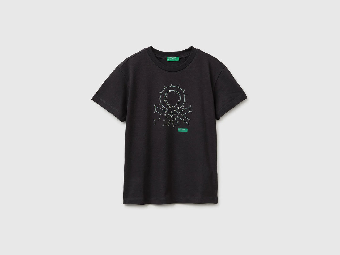 Benetton Dark gray Boys Organic Cotton T-Shirt with Logo Print SKU: 3I1XC10TF_19E Image 01