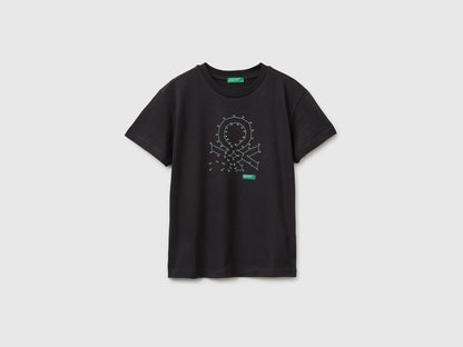 Benetton Dark gray Boys Organic Cotton T-Shirt with Logo Print SKU: 3I1XC10TF_19E Image 01
