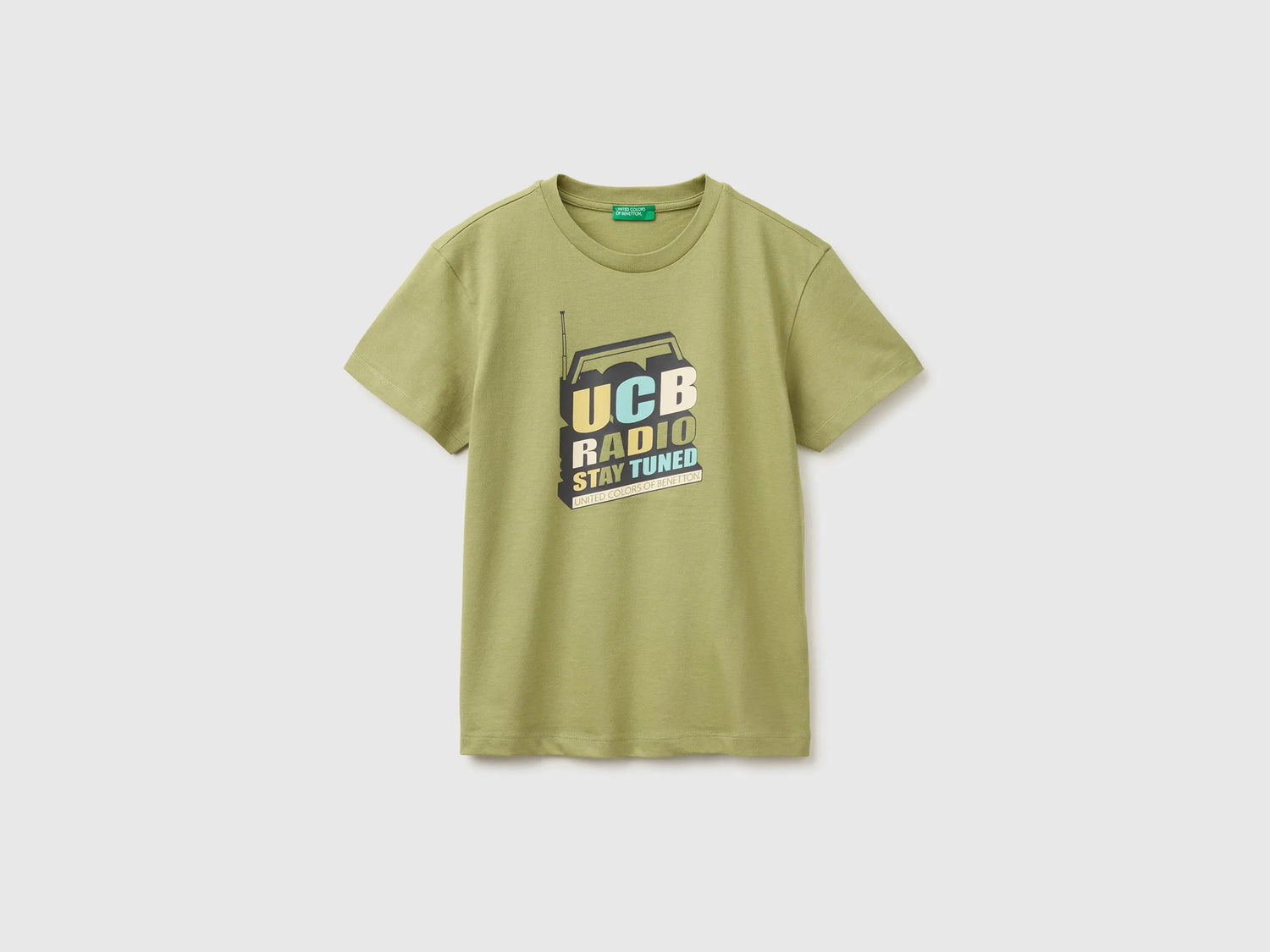 Benetton Green Boys Organic Cotton T-Shirt with Logo Print SKU: 3I1XC10TF_1Q1 Image 01