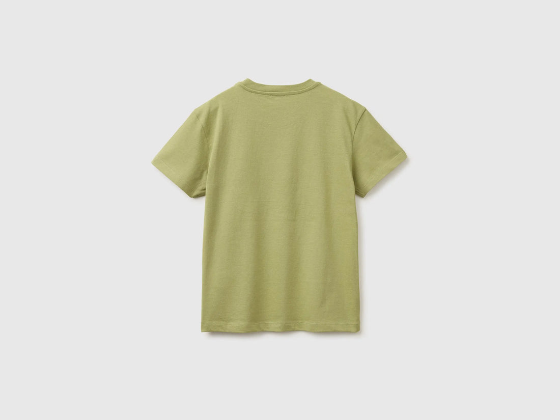 Benetton Green Boys Organic Cotton T-Shirt with Logo Print SKU: 3I1XC10TF_1Q1 Image 02