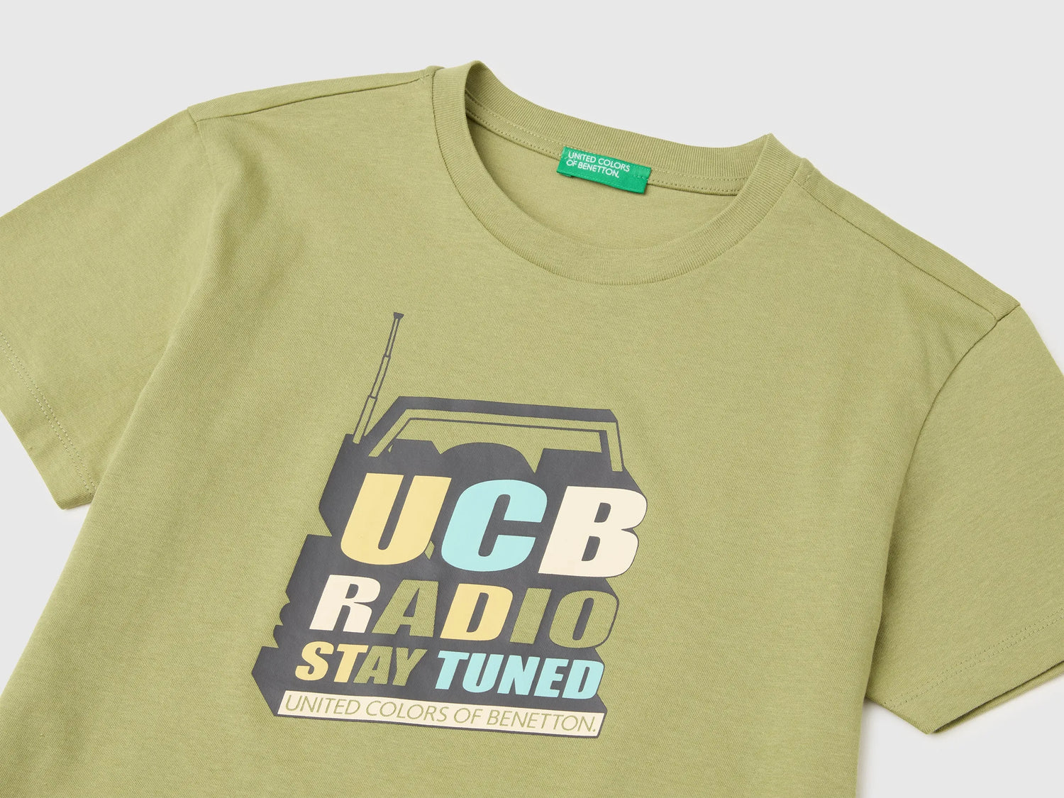 Benetton Green Boys Organic Cotton T-Shirt with Logo Print SKU: 3I1XC10TF_1Q1 Image 03