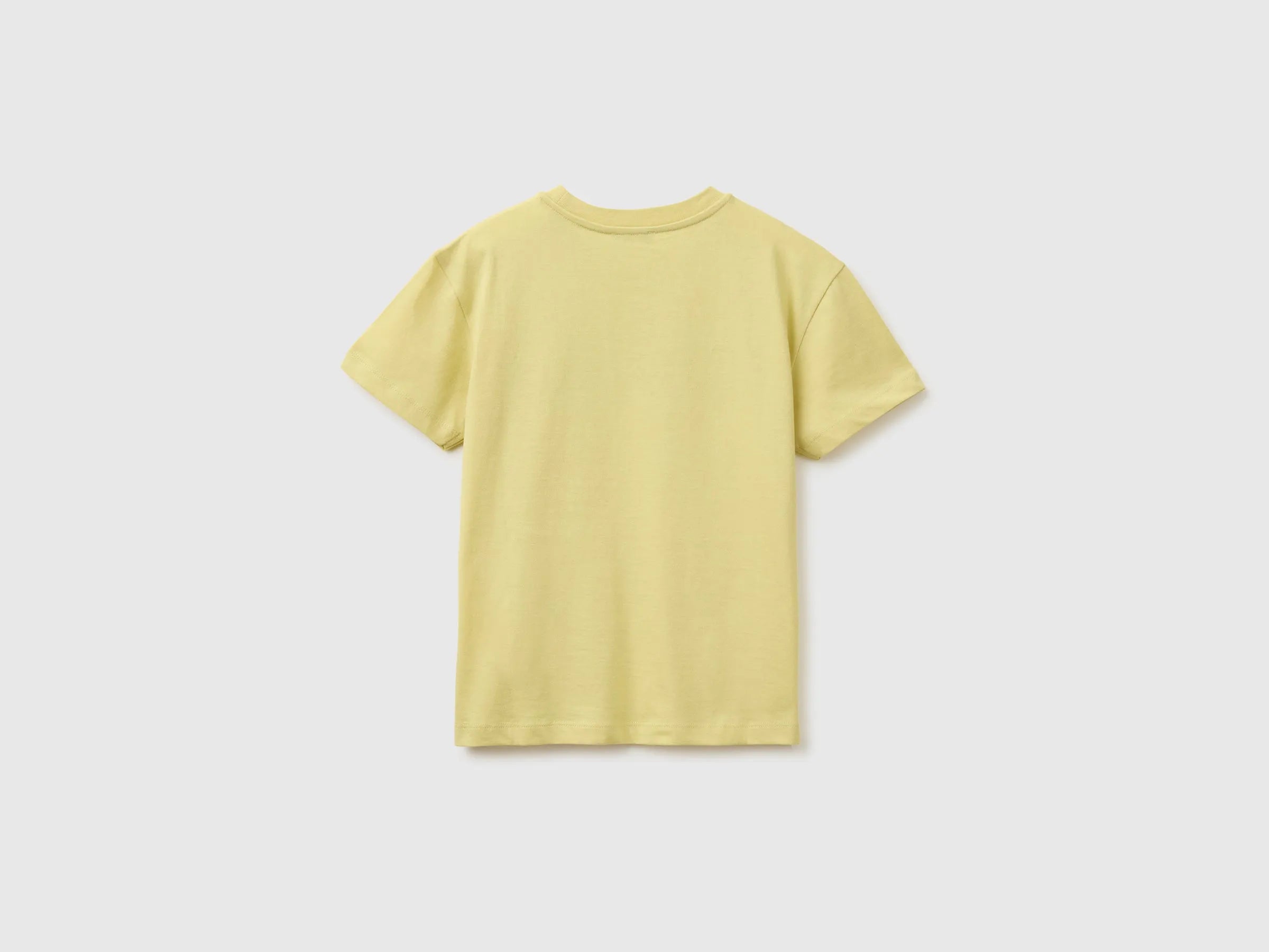 Benetton Yellow Boys Organic Cotton T-Shirt with Logo Print SKU: 3I1XC10TF_228 Image 02