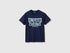 Benetton Blue Boys Organic Cotton T-Shirt with Logo Print SKU: 3I1XC10TF_252 Image 01