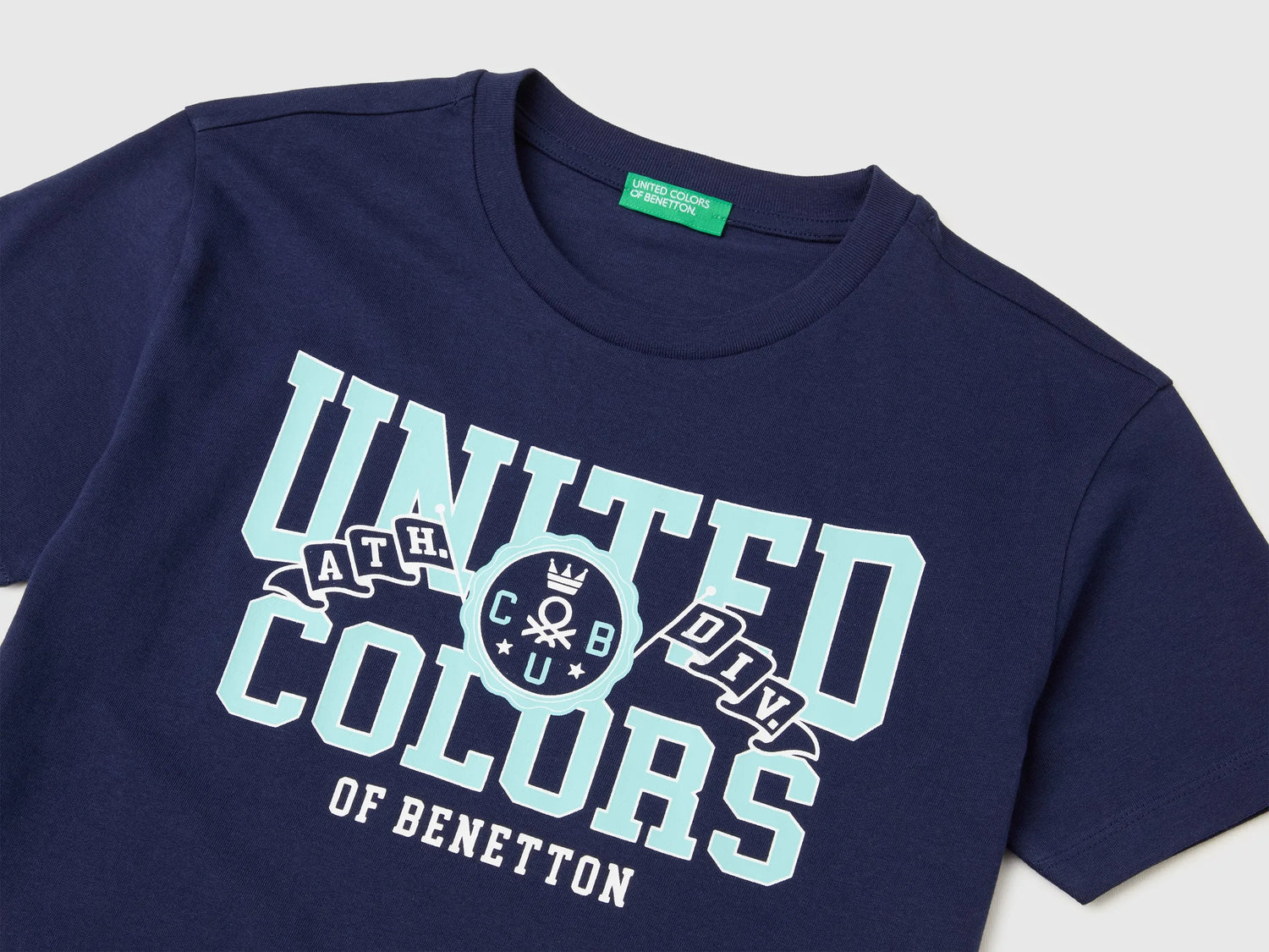 Benetton Blue Boys Organic Cotton T-Shirt with Logo Print SKU: 3I1XC10TF_252 Image 03