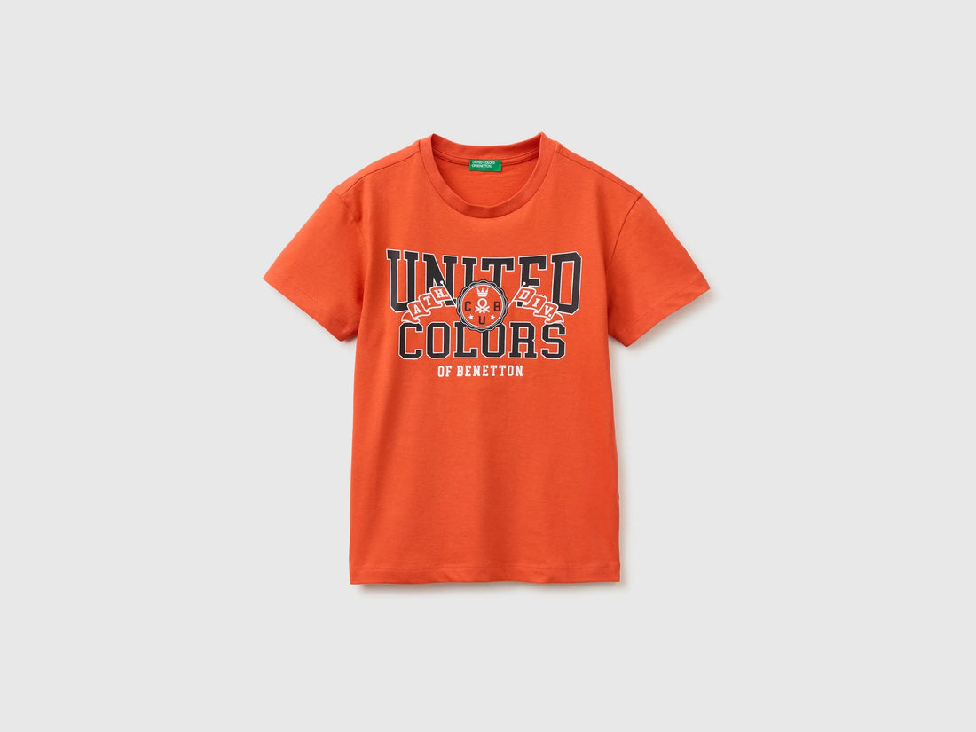 Benetton Red Boys Organic Cotton T-Shirt with Logo Print SKU: 3I1XC10TF_34Y Image 01