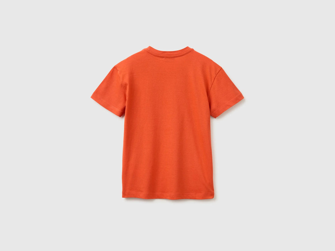 Benetton Red Boys Organic Cotton T-Shirt with Logo Print SKU: 3I1XC10TF_34Y Image 02