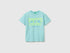 Benetton Blue Boys Organic Cotton T-Shirt with Logo Print SKU: 3I1XC10TF_3L7 Image 01