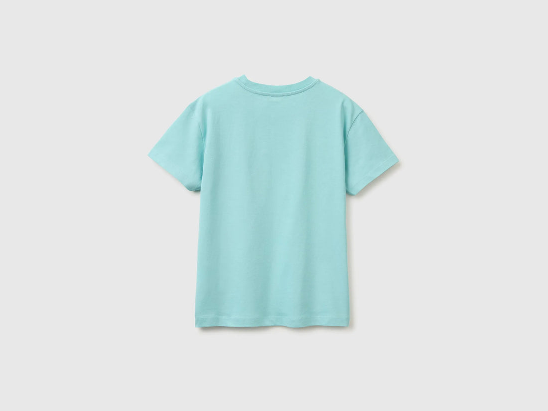 Benetton Blue Boys Organic Cotton T-Shirt with Logo Print SKU: 3I1XC10TF_3L7 Image 02