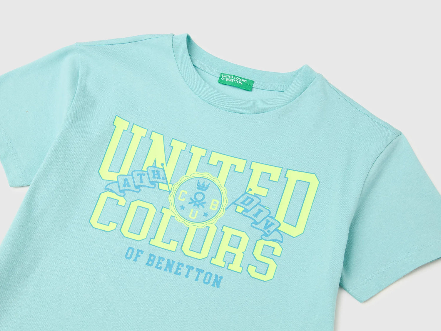 Benetton Blue Boys Organic Cotton T-Shirt with Logo Print SKU: 3I1XC10TF_3L7 Image 03