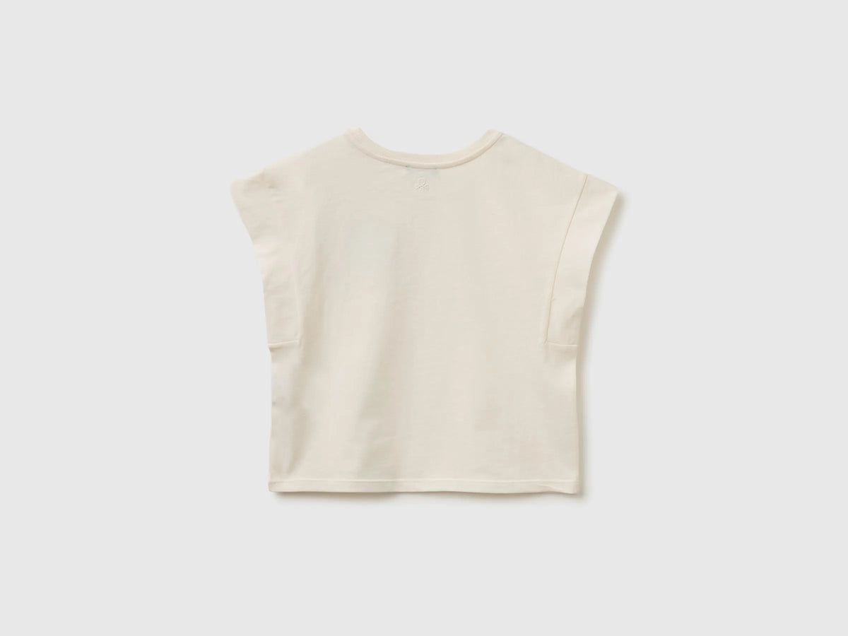 Benetton White Girls Sleeveless T-Shirt with Embroidery SKU: 3I1XC10TH_00E Image 02