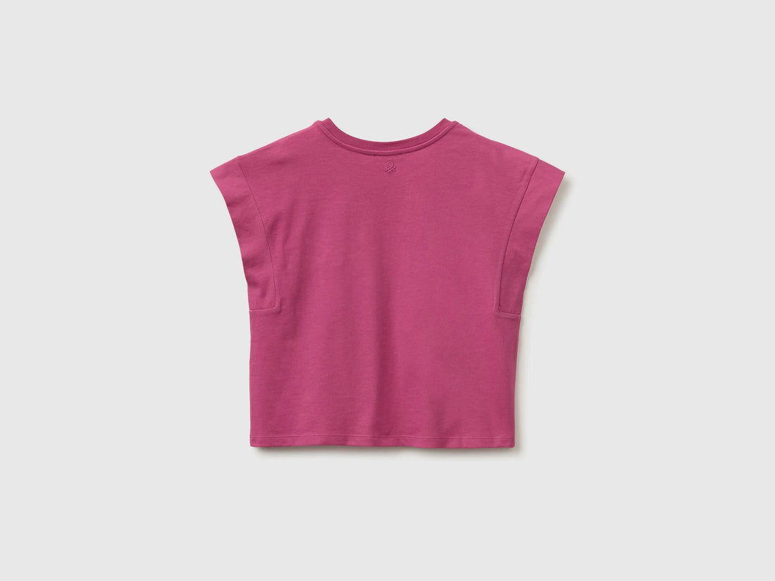Benetton Pink Girls Sleeveless T-Shirt with Embroidery SKU: 3I1XC10TH_01T Image 02