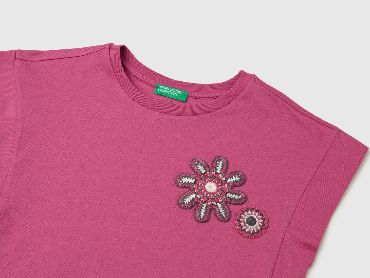 Benetton Pink Girls Sleeveless T-Shirt with Embroidery SKU: 3I1XC10TH_01T Image 03