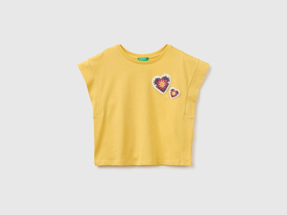 Benetton Yellow Girls Sleeveless T-Shirt with Embroidery SKU: 3I1XC10TH_22R Image 01