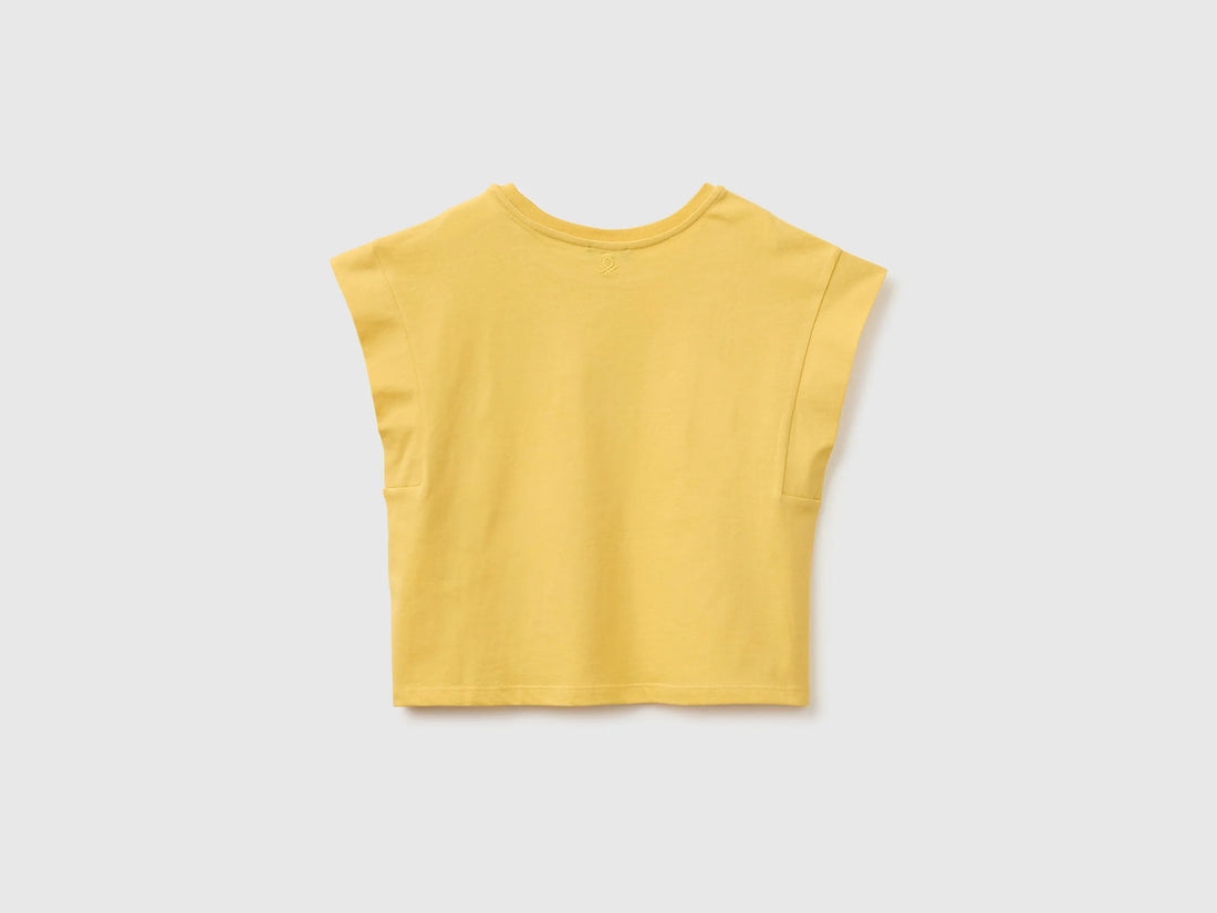 Benetton Yellow Girls Sleeveless T-Shirt with Embroidery SKU: 3I1XC10TH_22R Image 02