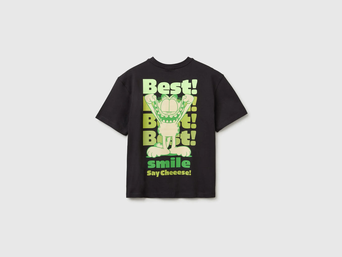 Benetton Black Boys Garfield T-Shirt SKU: 3I1XC10TK_19E Image 02