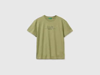 Benetton Military green Boys Oversized T-Shirt with Print and Embroidery SKU: 3I1XC10TQ_1Q1 Image 01