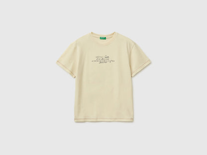 Benetton Creamy white Boys Oversized T-Shirt with Print and Embroidery SKU: 3I1XC10TQ_3C9 Image 01