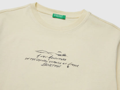 Benetton Creamy white Boys Oversized T-Shirt with Print and Embroidery SKU: 3I1XC10TQ_3C9 Image 03
