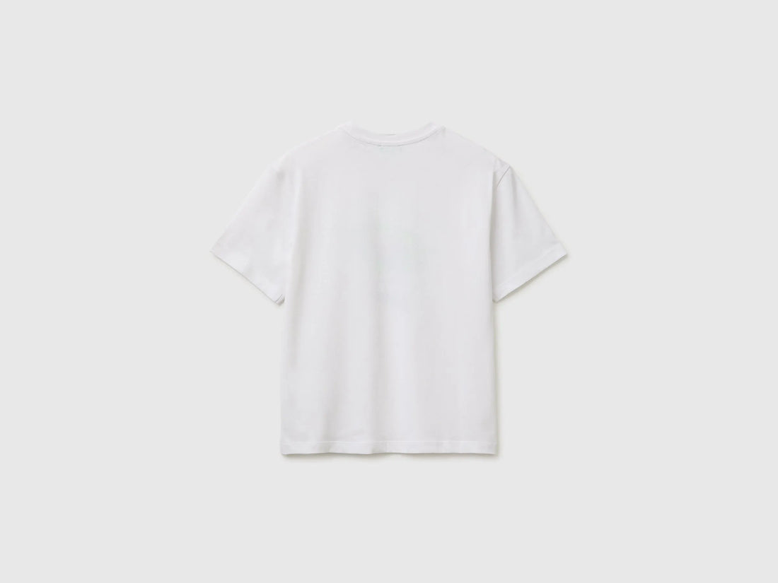 Benetton White Boys Short-Sleeved T-Shirt with Print SKU: 3I1XC10TV_101 Image 02