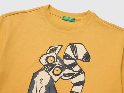 Benetton Yellow Boys Short-Sleeved T-Shirt with Print SKU: 3I1XC10TV_315 Image 03