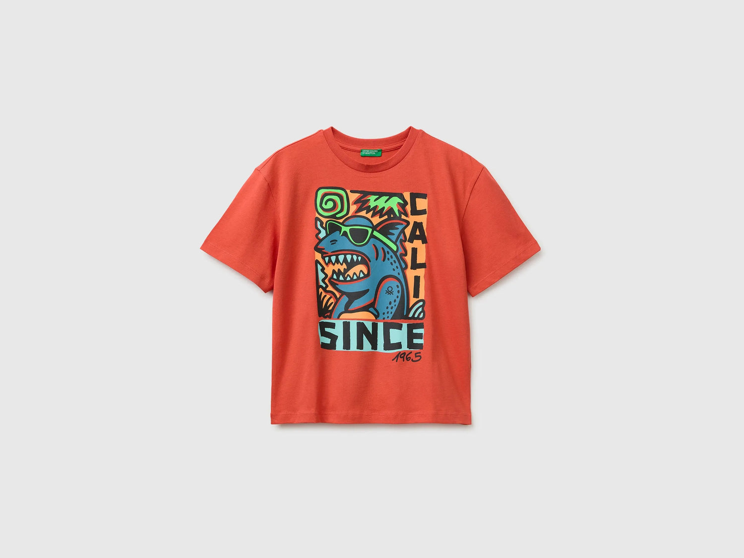 Benetton Orange Boys Short-Sleeved T-Shirt with Print SKU: 3I1XC10TV_34Y Image 01