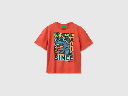 Benetton Orange Boys Short-Sleeved T-Shirt with Print SKU: 3I1XC10TV_34Y Image 01
