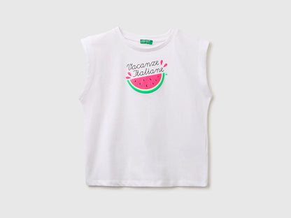 Benetton White Girls T-Shirt with a Puffy Effect SKU: 3I1XC10TX_101 Image 01