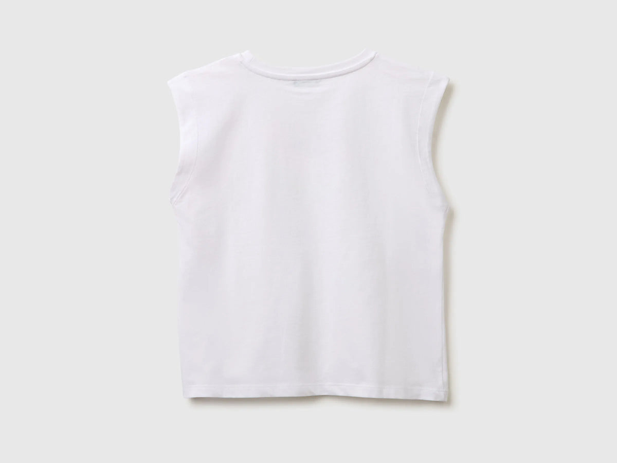 Benetton White Girls T-Shirt with a Puffy Effect SKU: 3I1XC10TX_101 Image 02