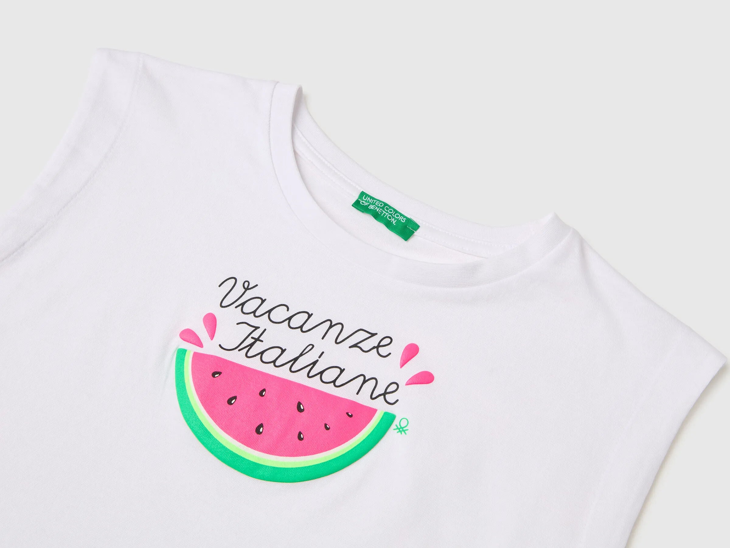 Benetton White Girls T-Shirt with a Puffy Effect SKU: 3I1XC10TX_101 Image 03