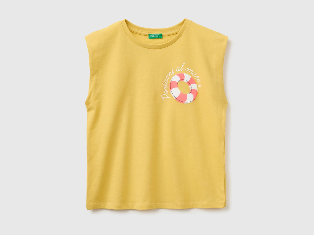 Benetton Yellow Girls T-Shirt with a Puffy Effect SKU: 3I1XC10TX_22R Image 01